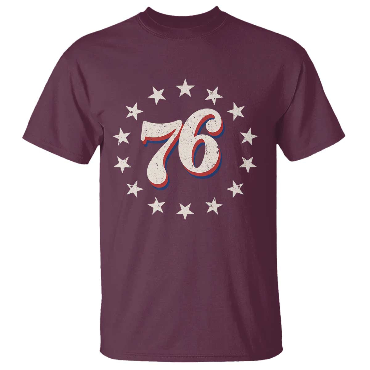 Patriotic Retro 76 American Flag Stars Circle T Shirt 1976 Milestone Birthday Graphic TS02 Maroon Print Your Wear