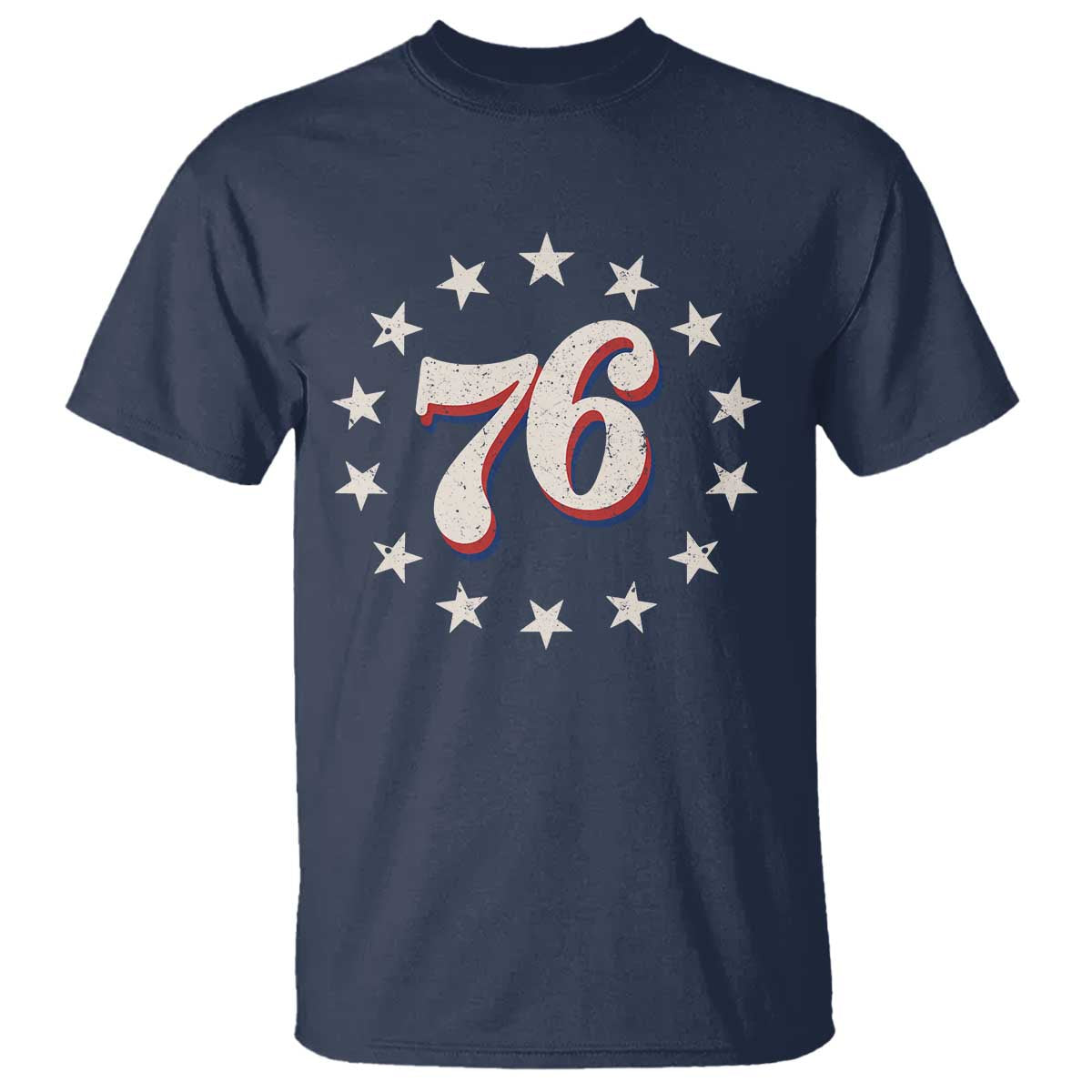Patriotic Retro 76 American Flag Stars Circle T Shirt 1976 Milestone Birthday Graphic TS02 Navy Print Your Wear