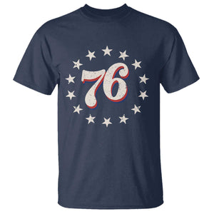 Patriotic Retro 76 American Flag Stars Circle T Shirt 1976 Milestone Birthday Graphic TS02 Navy Print Your Wear