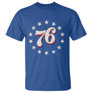 Patriotic Retro 76 American Flag Stars Circle T Shirt 1976 Milestone Birthday Graphic TS02 Royal Blue Print Your Wear
