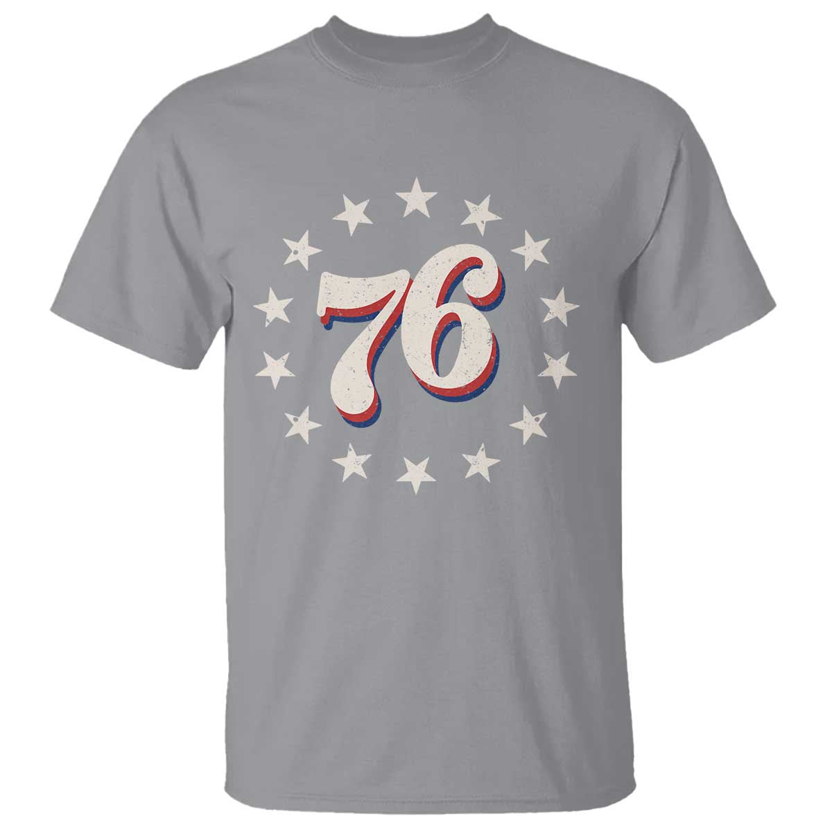 Patriotic Retro 76 American Flag Stars Circle T Shirt 1976 Milestone Birthday Graphic TS02 Sport Gray Print Your Wear