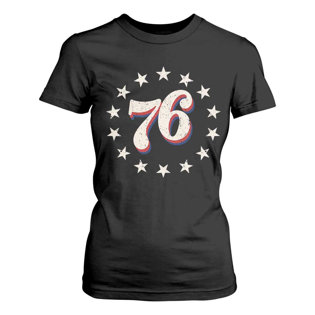 Patriotic Retro 76 American Flag Stars Circle T Shirt For Women 1976 Milestone Birthday Graphic TS02 Black Print Your Wear
