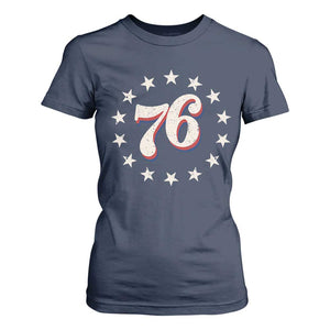 Patriotic Retro 76 American Flag Stars Circle T Shirt For Women 1976 Milestone Birthday Graphic TS02 Navy Print Your Wear