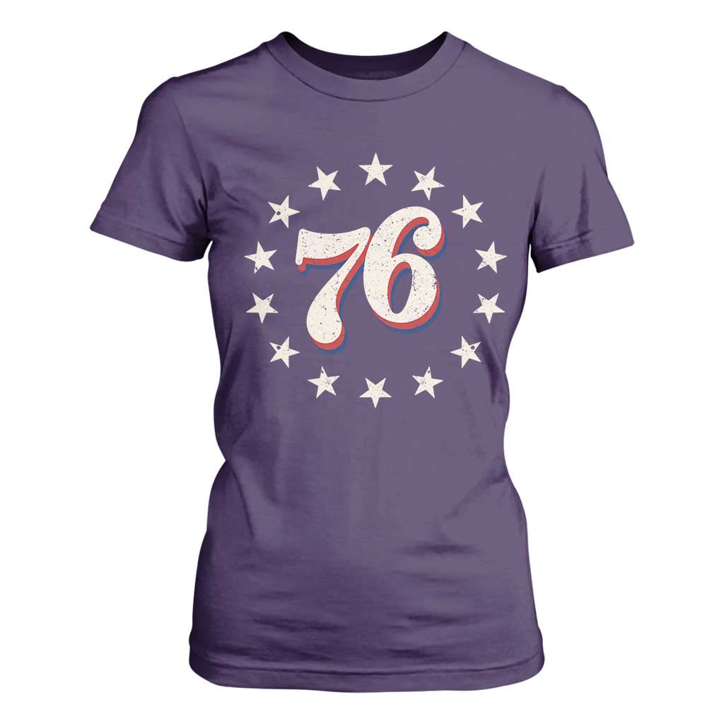 Patriotic Retro 76 American Flag Stars Circle T Shirt For Women 1976 Milestone Birthday Graphic TS02 Purple Print Your Wear
