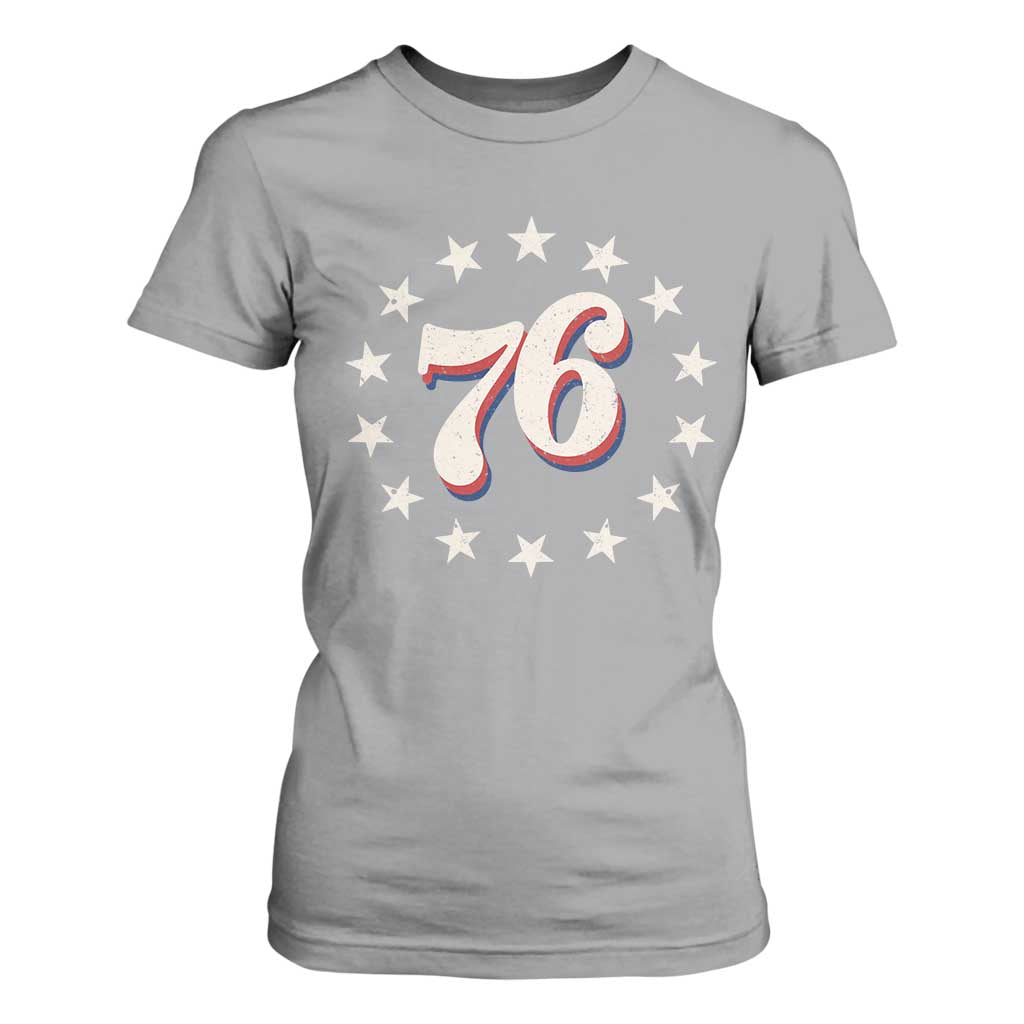 Patriotic Retro 76 American Flag Stars Circle T Shirt For Women 1976 Milestone Birthday Graphic TS02 Sport Gray Print Your Wear
