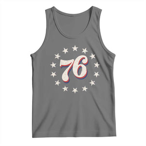 Patriotic Retro 76 American Flag Stars Circle Tank Top 1976 Milestone Birthday Graphic TS02 Black Heather Print Your Wear