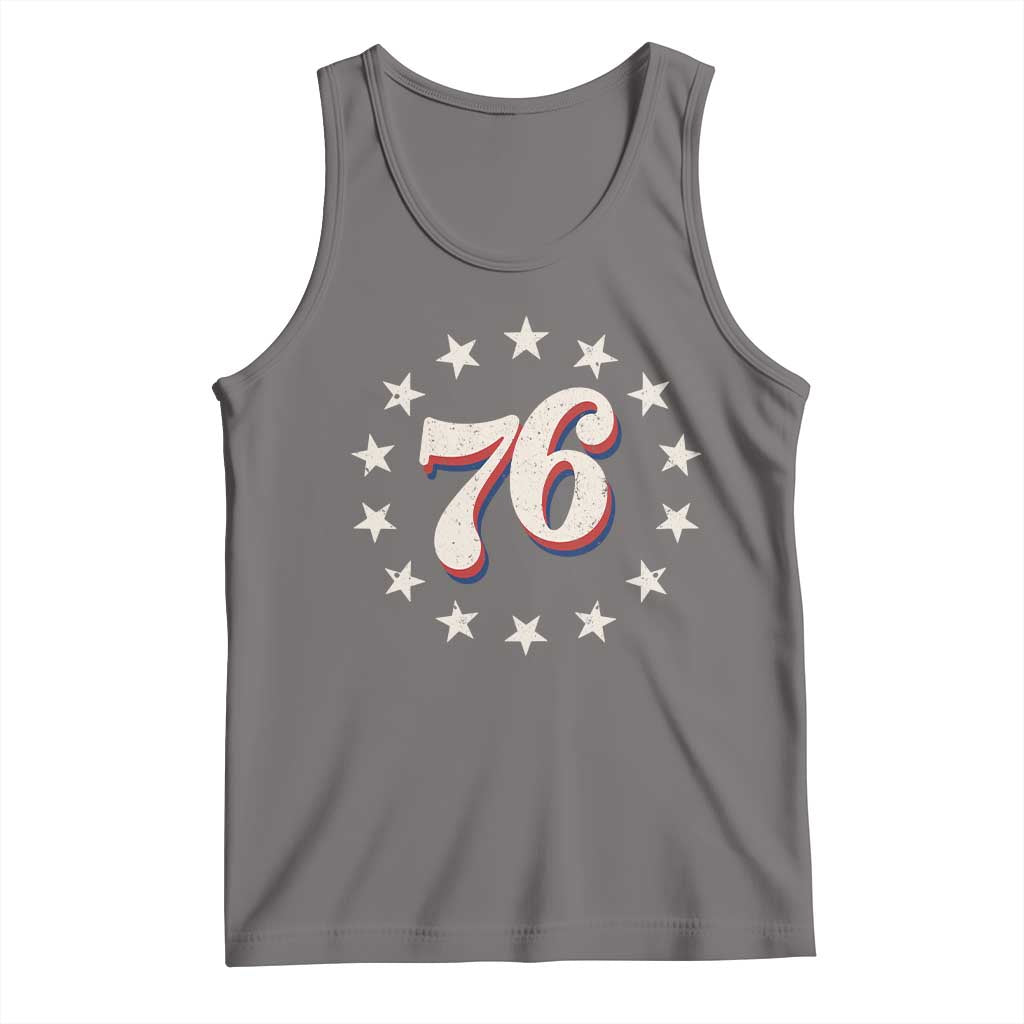 Patriotic Retro 76 American Flag Stars Circle Tank Top 1976 Milestone Birthday Graphic TS02 Deep Heather Print Your Wear