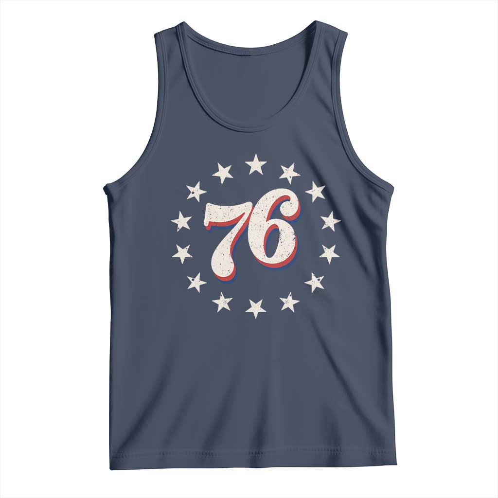 Patriotic Retro 76 American Flag Stars Circle Tank Top 1976 Milestone Birthday Graphic TS02 Navy Print Your Wear