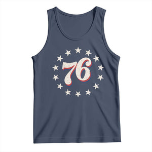 Patriotic Retro 76 American Flag Stars Circle Tank Top 1976 Milestone Birthday Graphic TS02 Navy Print Your Wear