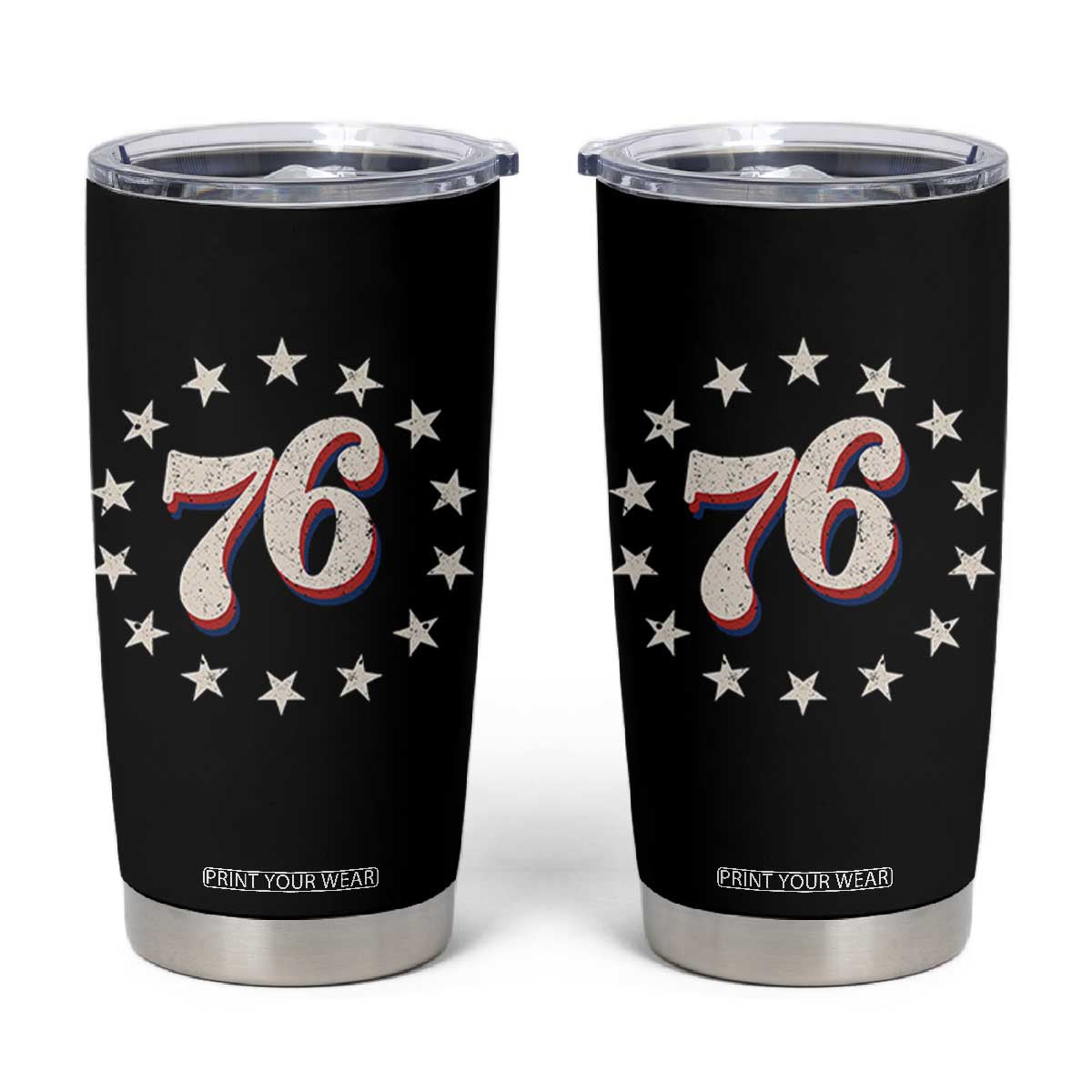 Patriotic Retro 76 American Flag Stars Circle Tumbler Cup 1976 Milestone Birthday Graphic TS02 Black Print Your Wear