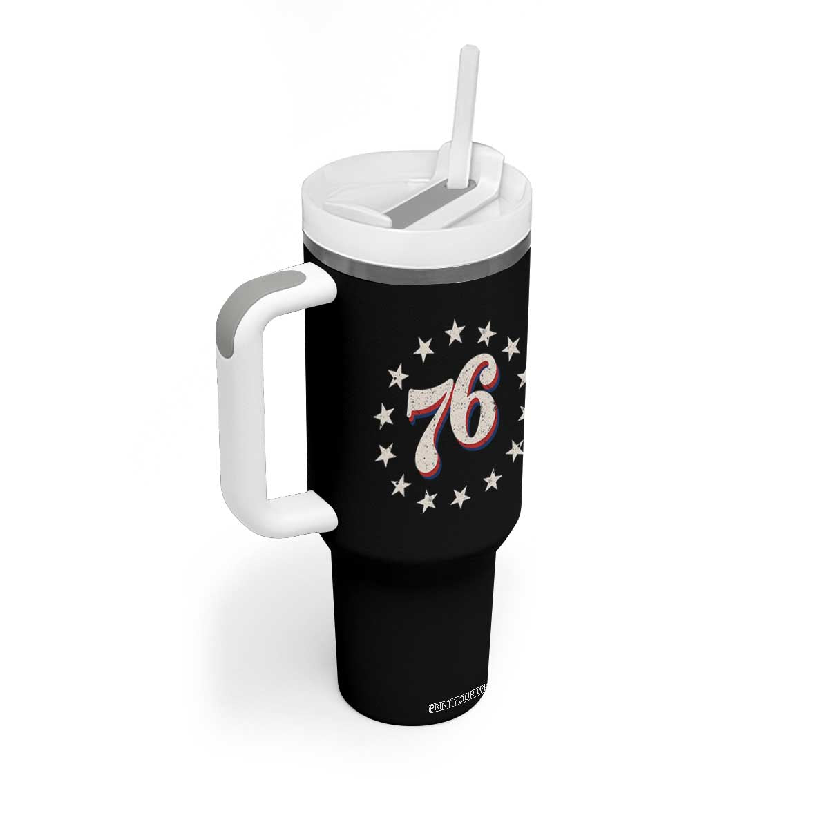 Patriotic Retro 76 American Flag Stars Circle Tumbler With Handle 1976 Milestone Birthday Graphic TS02 Print Your Wear