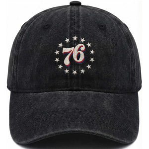 Patriotic Retro 76 American Flag Stars Circle Washed Cotton Baseball Cap 1976 Milestone Birthday Graphic TS02 Print Your Wear