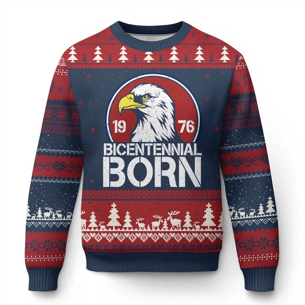Patriotic Bicentennial Born 1976 Ugly Christmas Sweater American Bald Eagle 50th Birthday TS02 Navy Red Print Your Wear