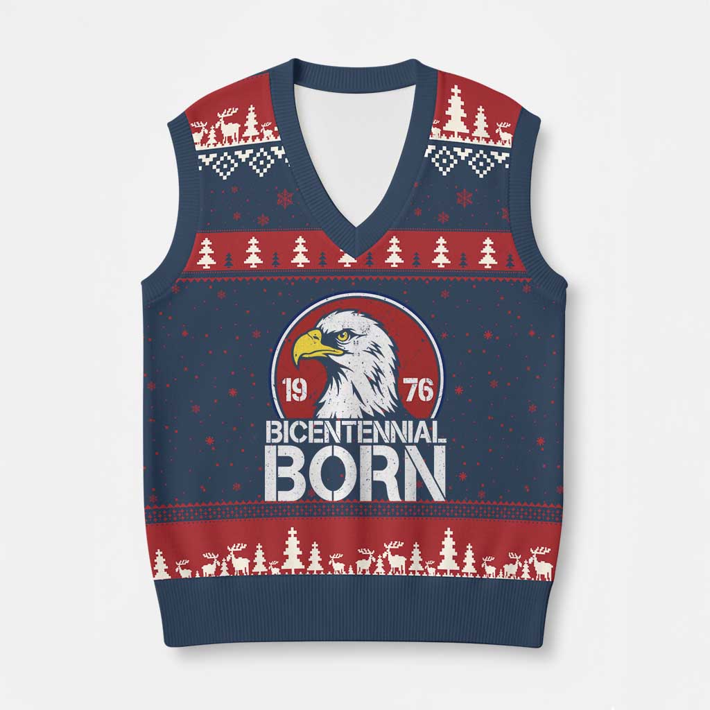 Patriotic Bicentennial Born 1976 V-Neck Knit Sweater Vest American Bald Eagle 50th Birthday TS02 Navy Red Print Your Wear