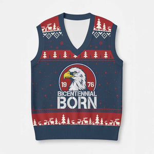 Patriotic Bicentennial Born 1976 V-Neck Knit Sweater Vest American Bald Eagle 50th Birthday TS02 Navy Red Print Your Wear