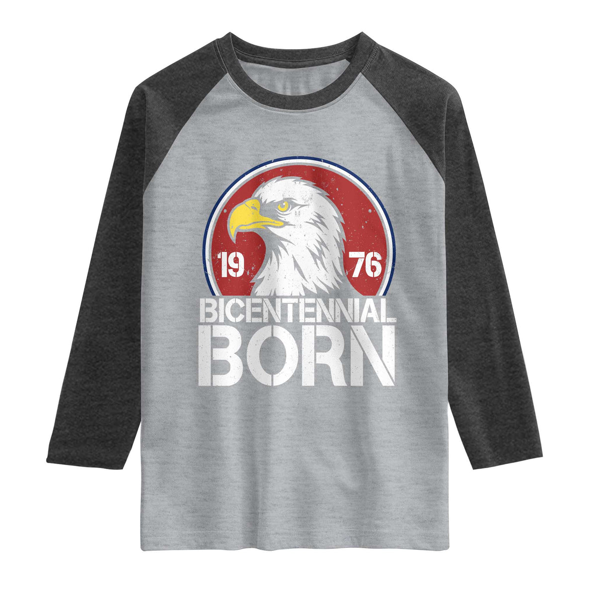 Patriotic Bicentennial Born 1976 Raglan Shirt American Bald Eagle 50th Birthday TS02 Heather Gray Heather Charcoal Print Your Wear