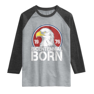 Patriotic Bicentennial Born 1976 Raglan Shirt American Bald Eagle 50th Birthday TS02 Heather Gray Heather Charcoal Print Your Wear