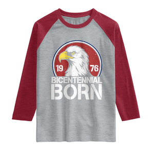 Patriotic Bicentennial Born 1976 Raglan Shirt American Bald Eagle 50th Birthday TS02 Heather Gray Heather Red Print Your Wear