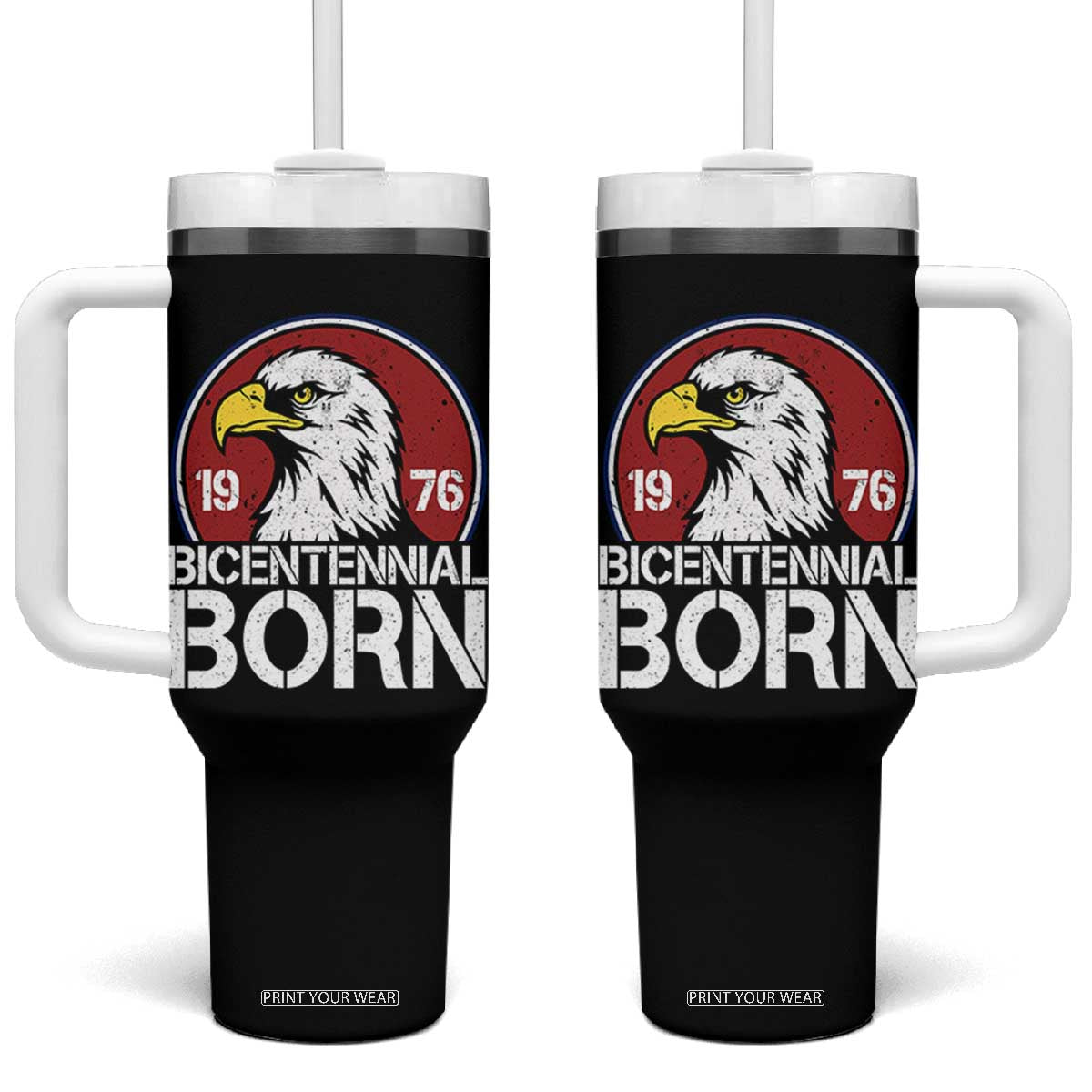 Patriotic Bicentennial Born 1976 Tumbler With Handle American Bald Eagle 50th Birthday TS02 One Size: 40 oz Black Print Your Wear