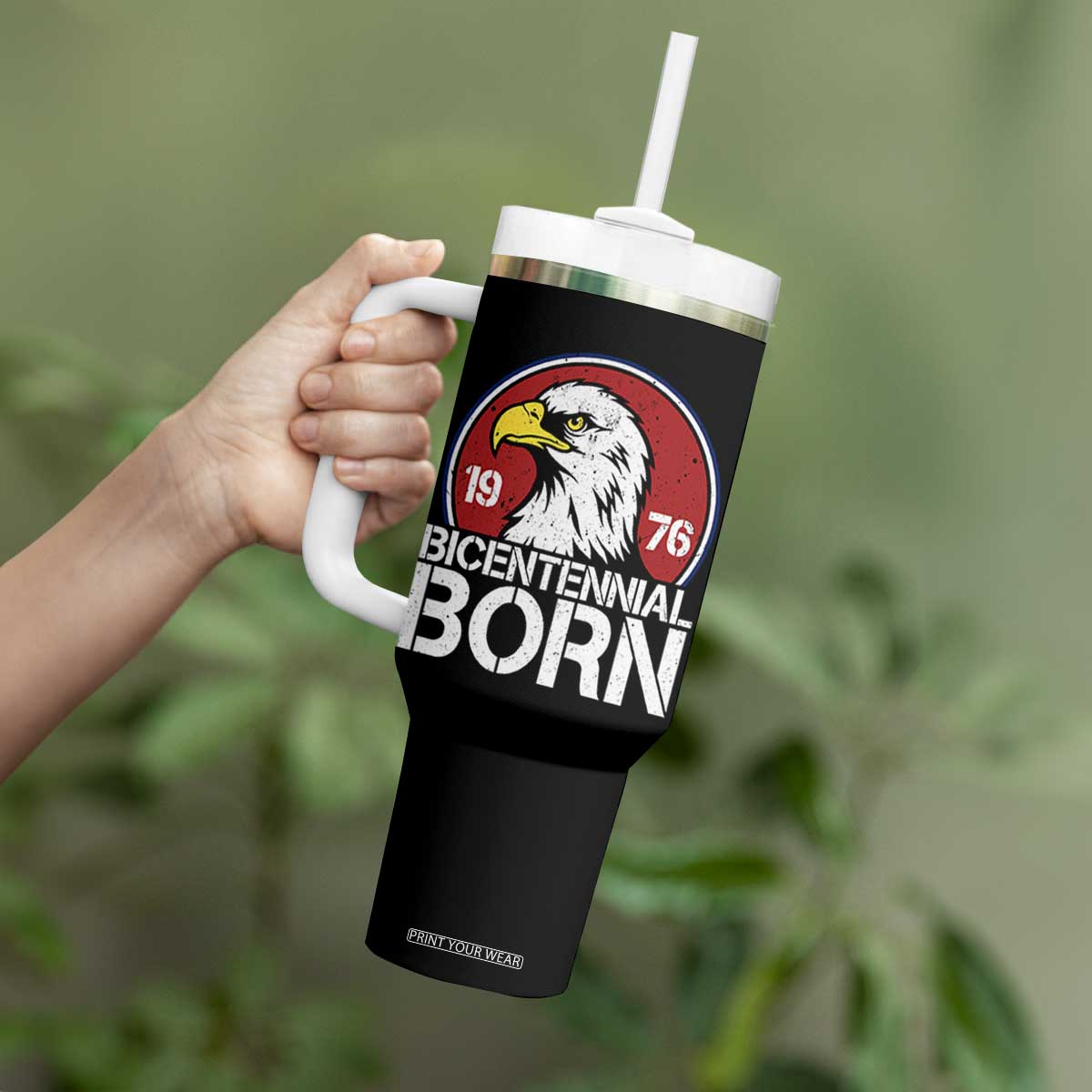Patriotic Bicentennial Born 1976 Tumbler With Handle American Bald Eagle 50th Birthday TS02 Print Your Wear