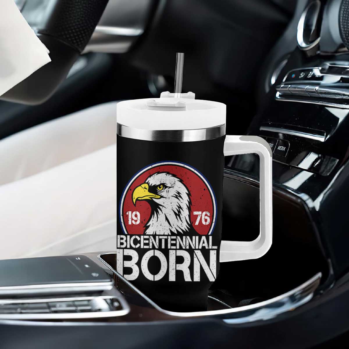 Patriotic Bicentennial Born 1976 Tumbler With Handle American Bald Eagle 50th Birthday TS02 Print Your Wear