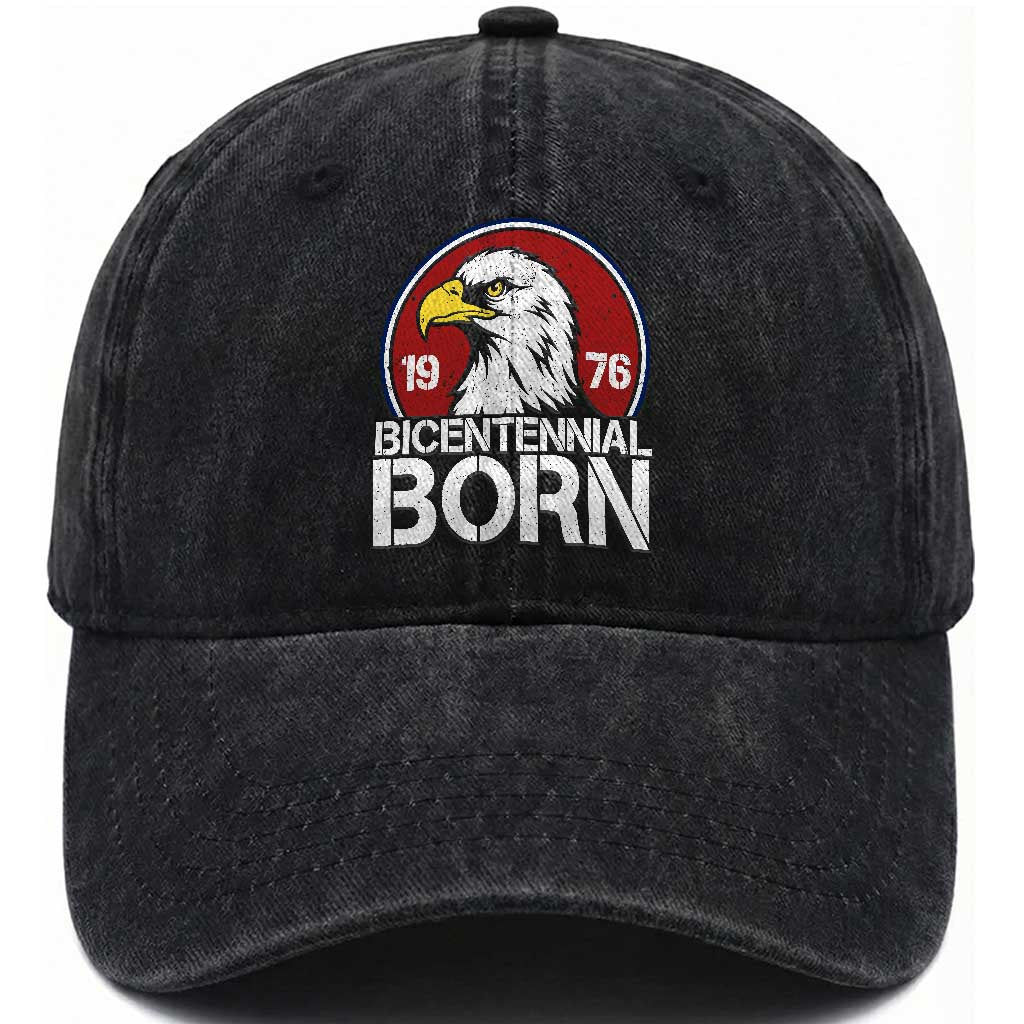 Patriotic Bicentennial Born 1976 Washed Cotton Baseball Cap American Bald Eagle 50th Birthday