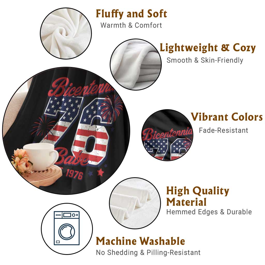 Retro Bicentennial Babe Est 1976 Throw Blanket 4th of July 50th Birthday Gift