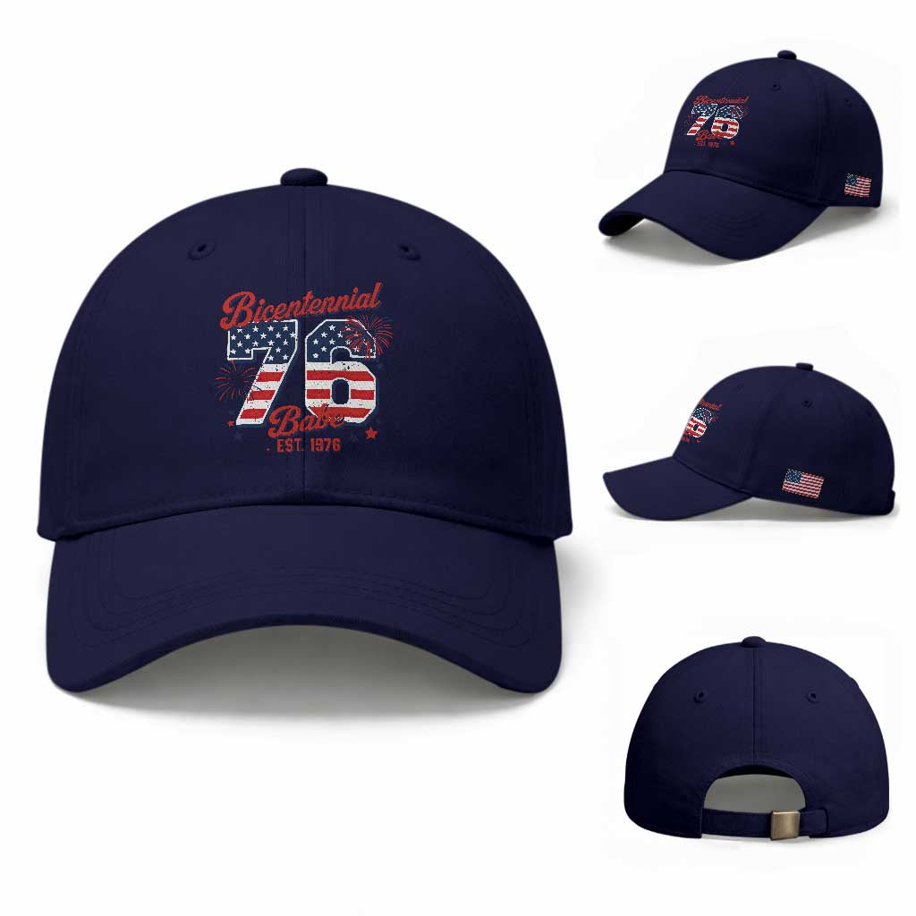 Retro Bicentennial Babe Est 1976 Baseball Cap 4th of July 50th Birthday Gift TS02 Baseball Cap Universal Fit Dark Blue Print Your Wear