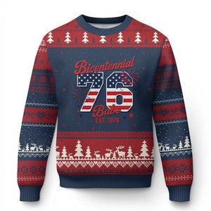 Retro Bicentennial Babe Est 1976 Ugly Christmas Sweater 4th of July 50th Birthday Gift TS02 Navy Red Print Your Wear