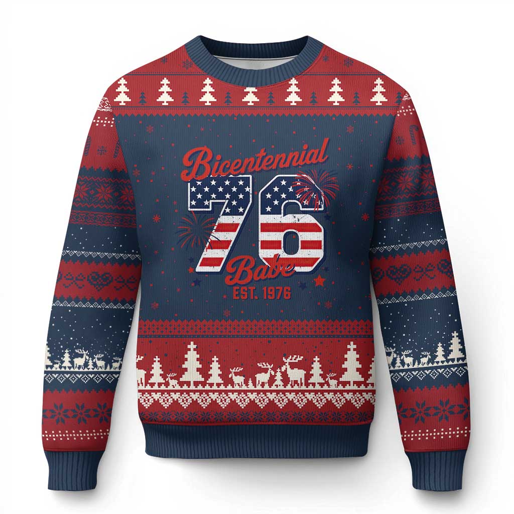 Retro Bicentennial Babe Est 1976 Ugly Christmas Sweater 4th of July 50th Birthday Gift TS02 Navy Red Print Your Wear
