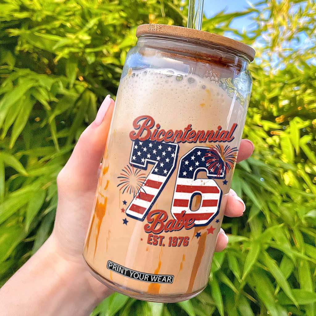 Retro Bicentennial Babe Est 1976 Glass Can 4th of July 50th Birthday Gift TS02 Black Print Your Wear