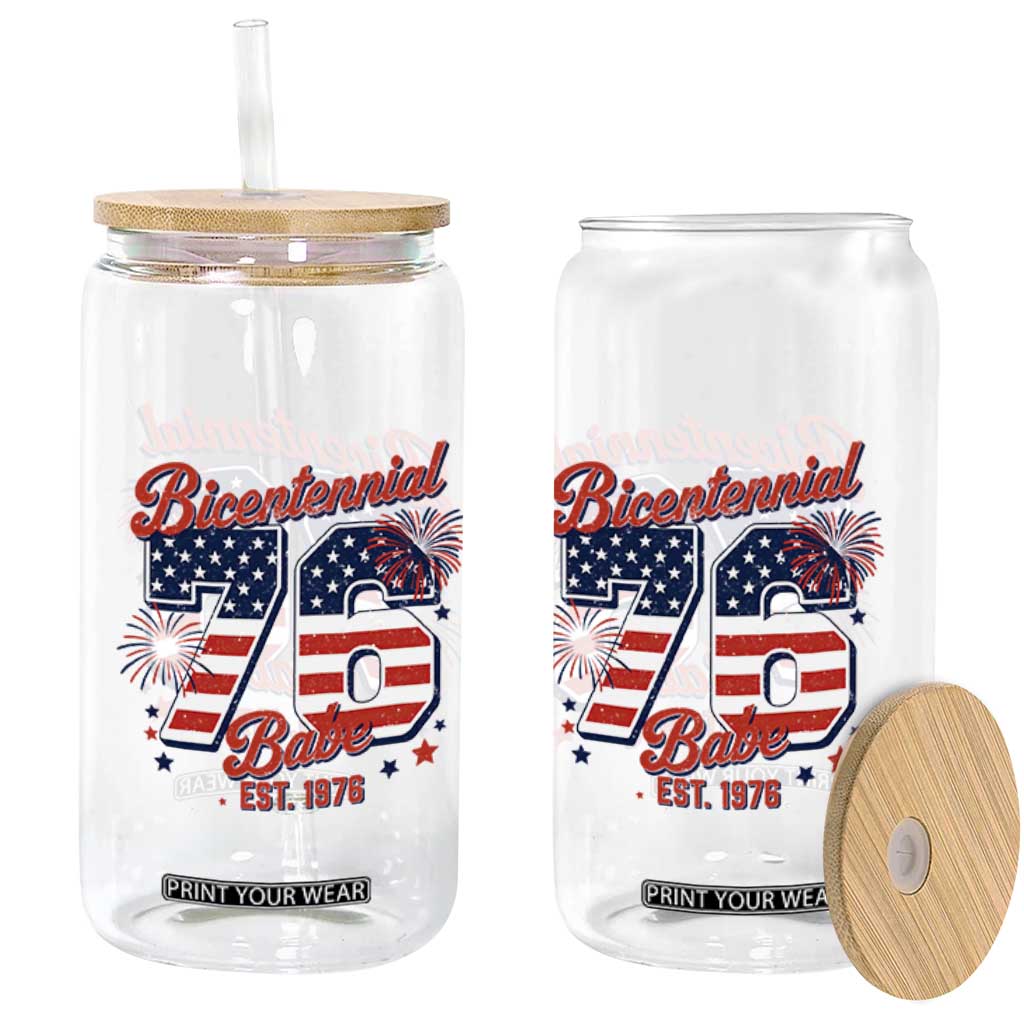 Retro Bicentennial Babe Est 1976 Glass Can 4th of July 50th Birthday Gift TS02 Print Your Wear