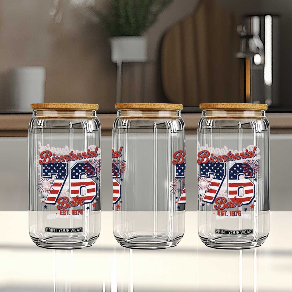 Retro Bicentennial Babe Est 1976 Glass Can 4th of July 50th Birthday Gift TS02 Print Your Wear