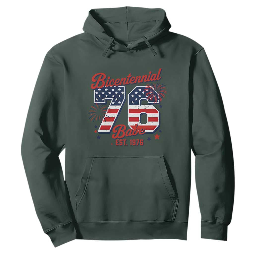 Retro Bicentennial Babe Est 1976 Hoodie 4th of July 50th Birthday Gift TS02 Dark Forest Green Print Your Wear