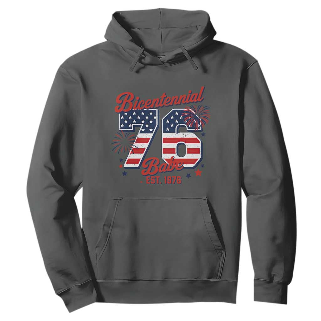 Retro Bicentennial Babe Est 1976 Hoodie 4th of July 50th Birthday Gift TS02 Dark Heather Print Your Wear