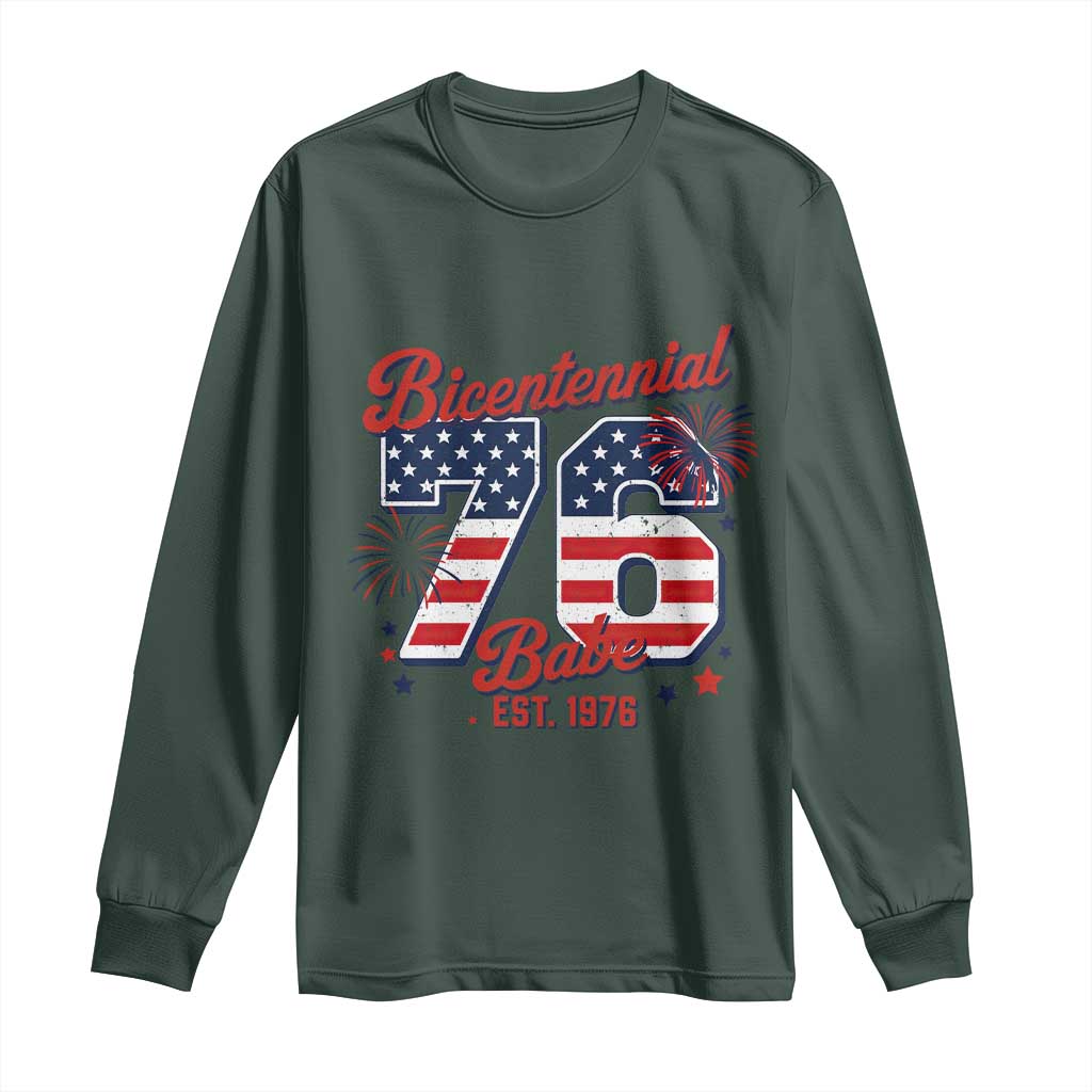 Retro Bicentennial Babe Est 1976 Long Sleeve Shirt 4th of July 50th Birthday Gift TS02 Dark Forest Green Print Your Wear