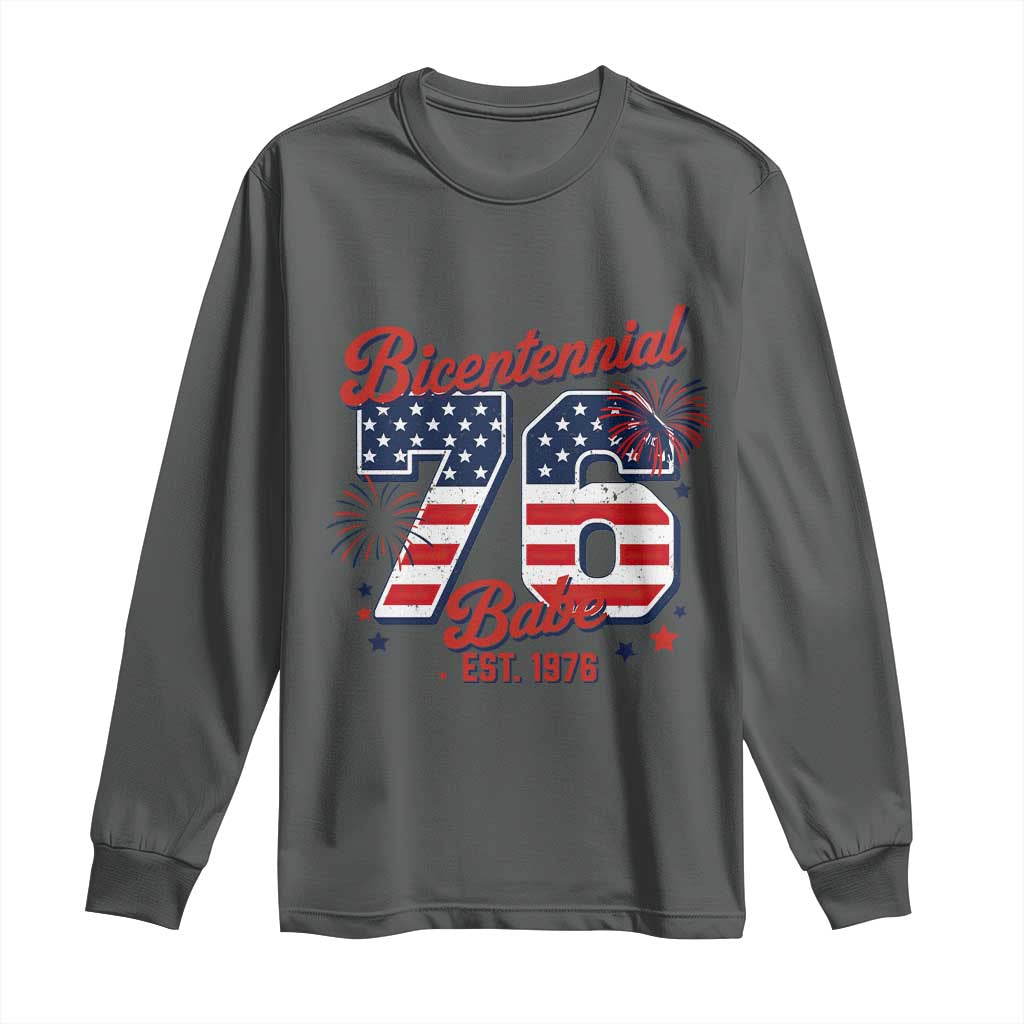 Retro Bicentennial Babe Est 1976 Long Sleeve Shirt 4th of July 50th Birthday Gift TS02 Dark Heather Print Your Wear