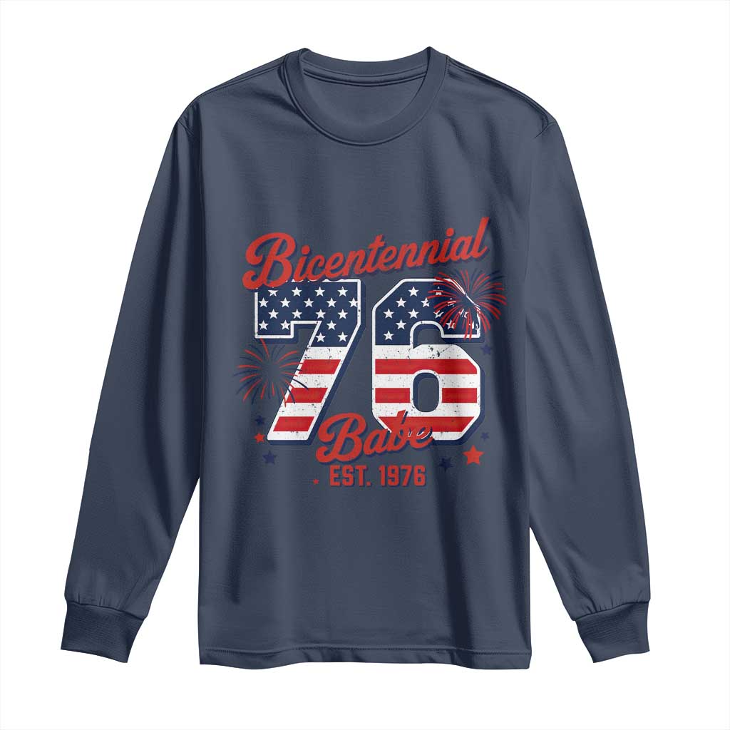 Retro Bicentennial Babe Est 1976 Long Sleeve Shirt 4th of July 50th Birthday Gift TS02 Navy Print Your Wear