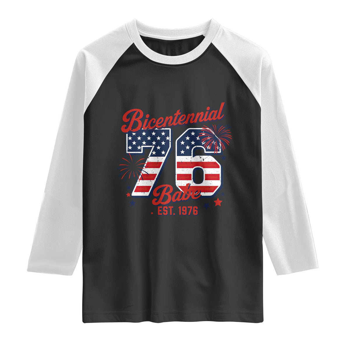 Retro Bicentennial Babe Est 1976 Raglan Shirt 4th of July 50th Birthday Gift TS02 Black White Print Your Wear