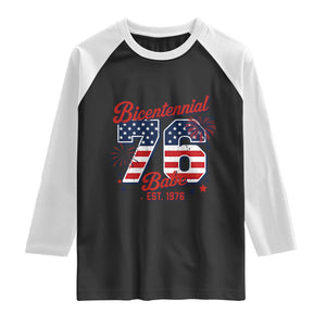 Retro Bicentennial Babe Est 1976 Raglan Shirt 4th of July 50th Birthday Gift TS02 Black White Print Your Wear