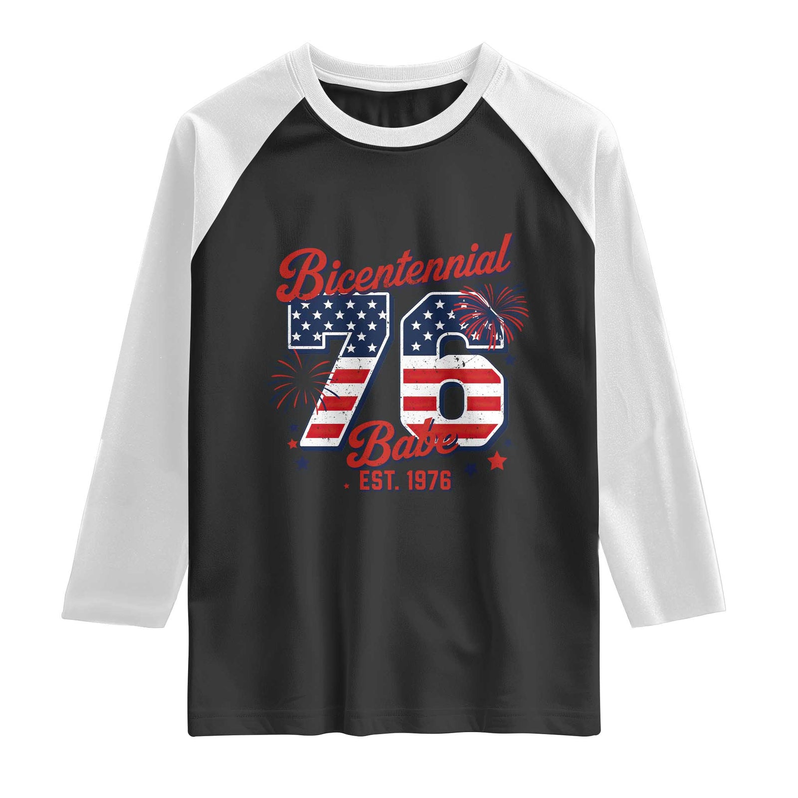 Retro Bicentennial Babe Est 1976 Raglan Shirt 4th of July 50th Birthday Gift TS02 Black White Print Your Wear