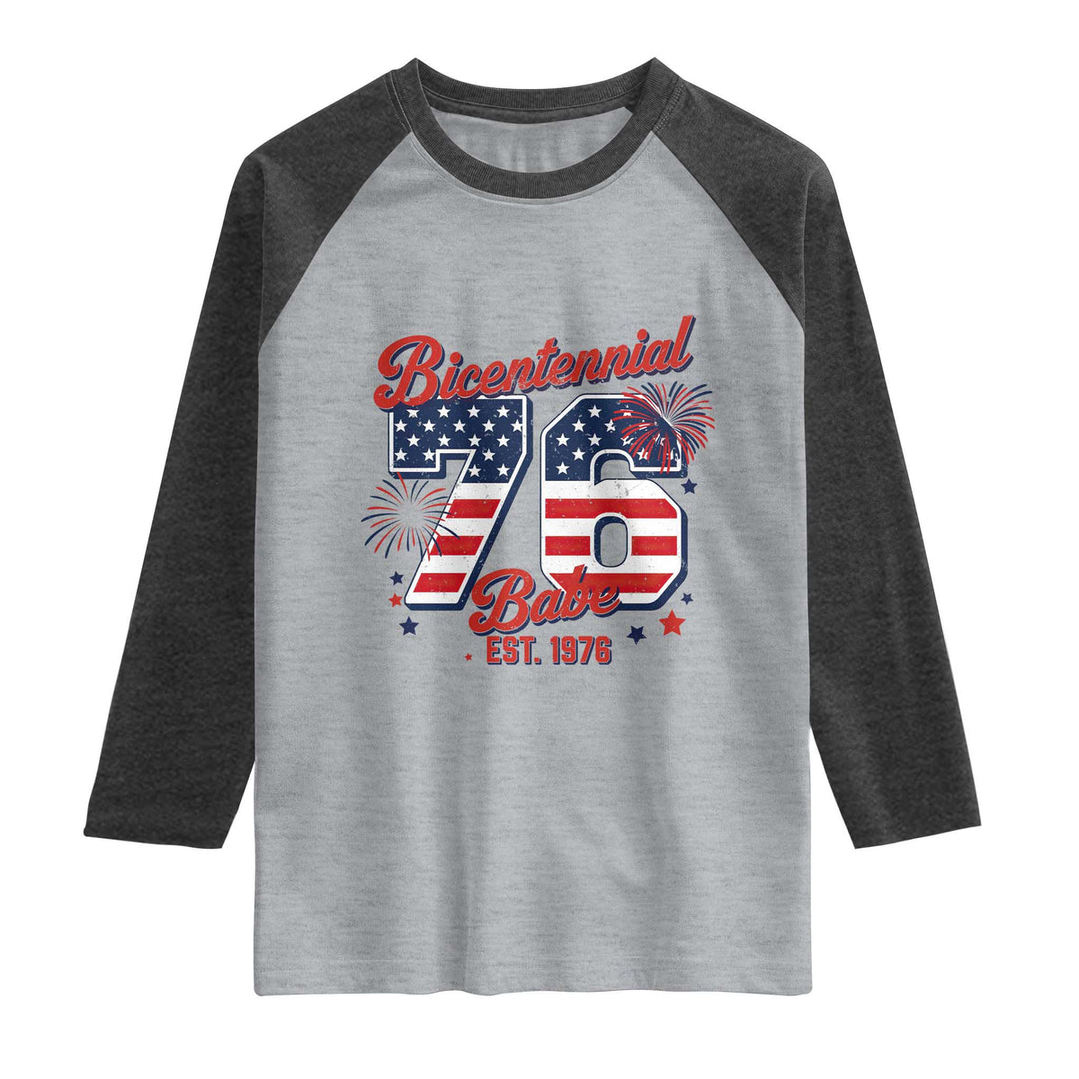 Retro Bicentennial Babe Est 1976 Raglan Shirt 4th of July 50th Birthday Gift TS02 Heather Gray Heather Charcoal Print Your Wear