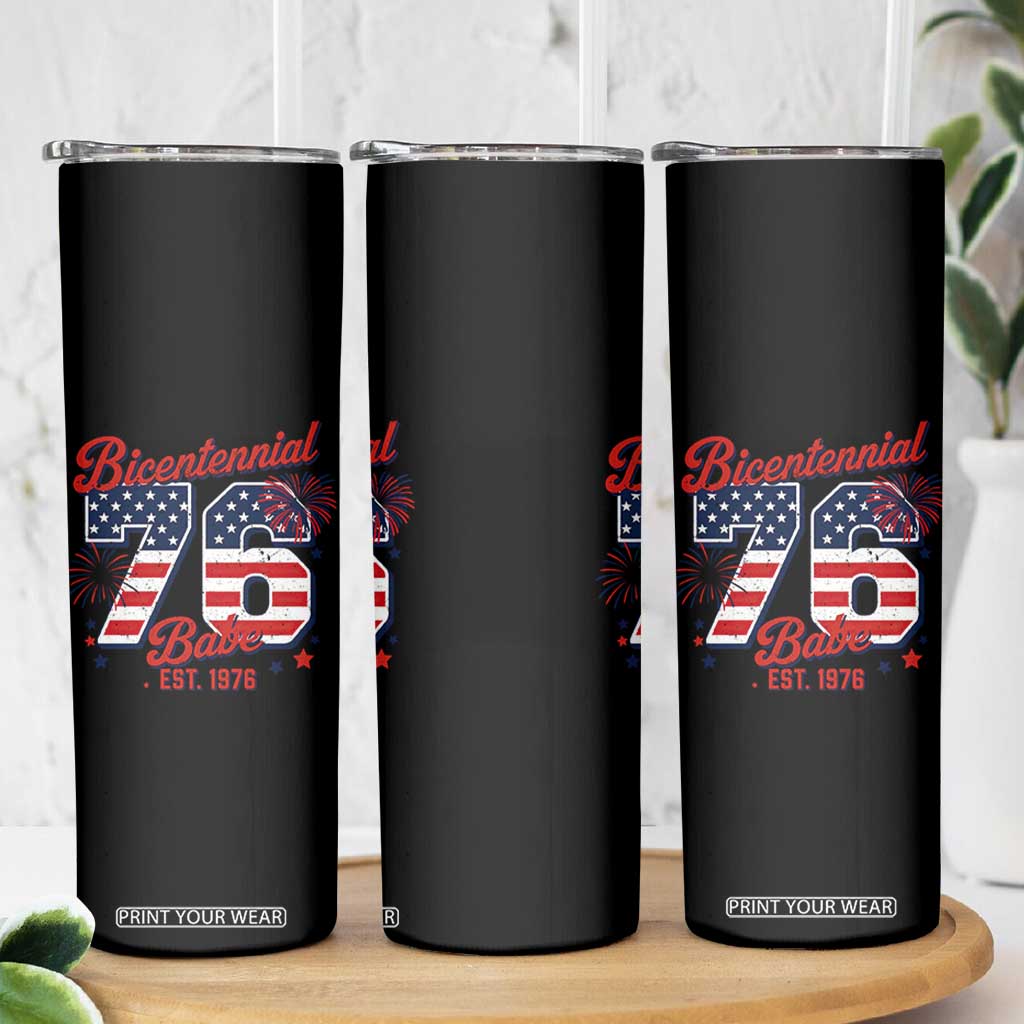 Retro Bicentennial Babe Est 1976 Skinny Tumbler 4th of July 50th Birthday Gift