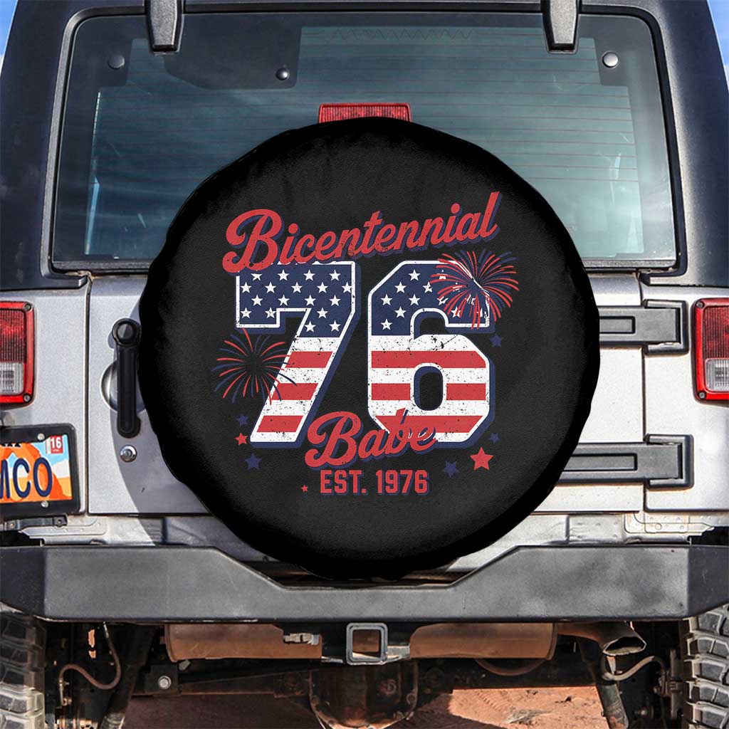 Retro Bicentennial Babe Est 1976 Spare Tire Cover 4th of July 50th Birthday Gift TS02 No hole Black Print Your Wear