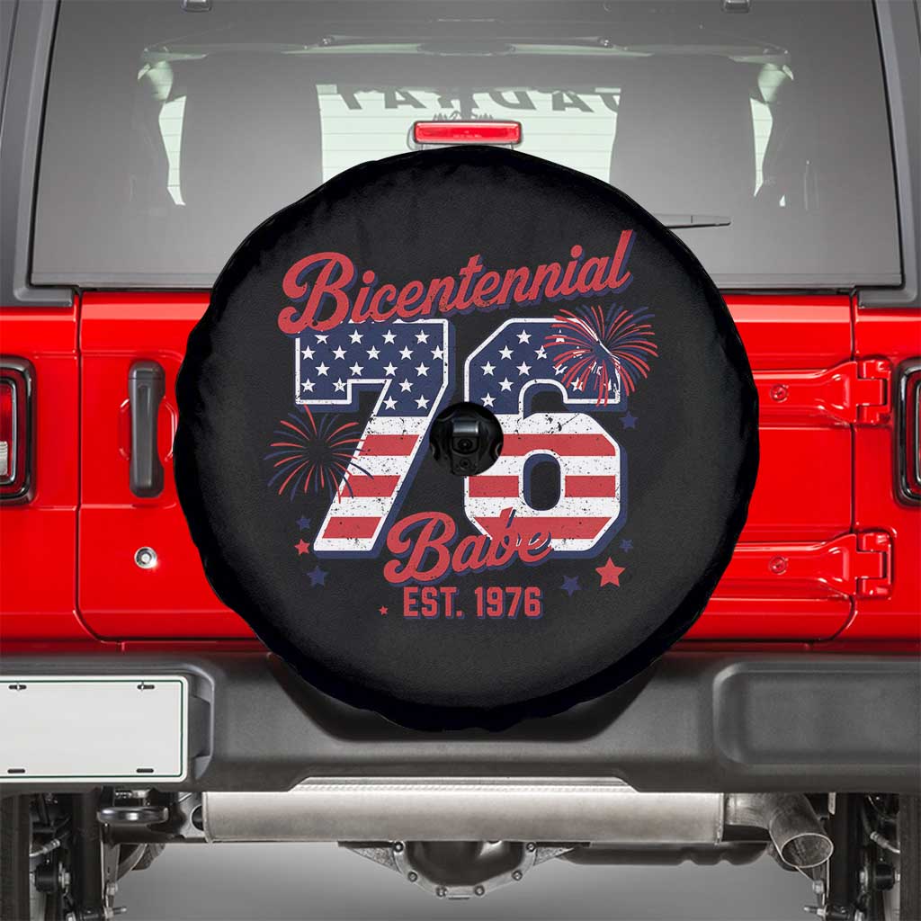 Retro Bicentennial Babe Est 1976 Spare Tire Cover 4th of July 50th Birthday Gift TS02 Black Print Your Wear