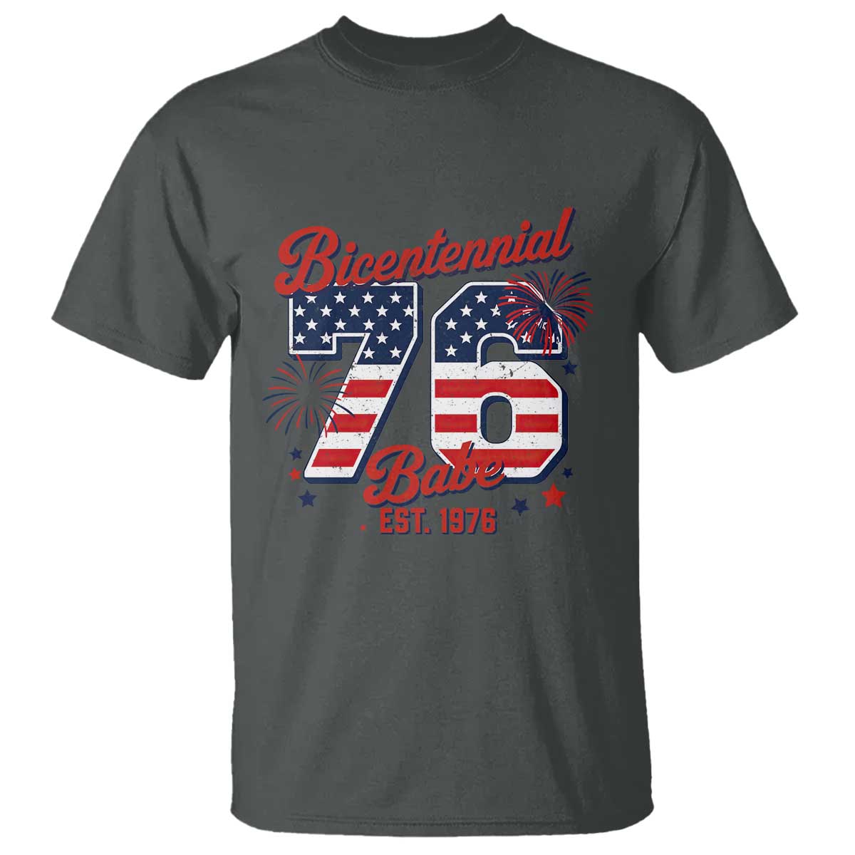 Retro Bicentennial Babe Est 1976 T Shirt 4th of July 50th Birthday Gift TS02 Dark Heather Print Your Wear