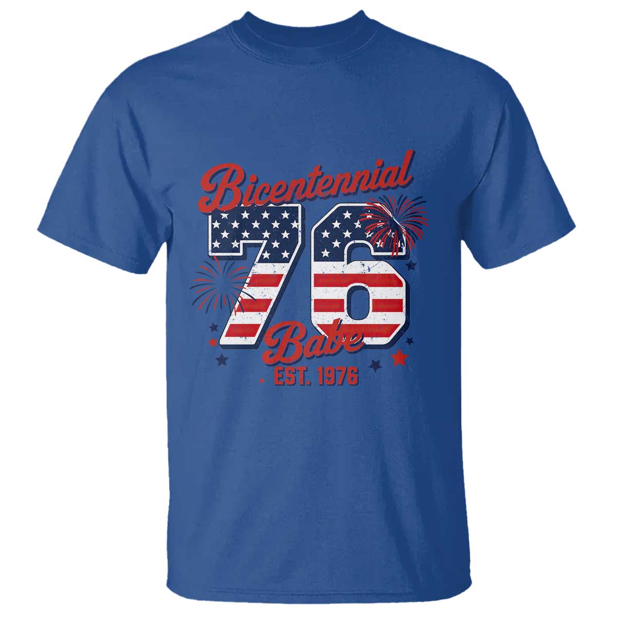Retro Bicentennial Babe Est 1976 T Shirt 4th of July 50th Birthday Gift TS02 Royal Blue Print Your Wear