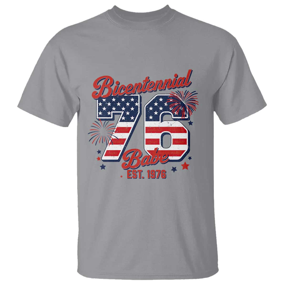 Retro Bicentennial Babe Est 1976 T Shirt 4th of July 50th Birthday Gift TS02 Sport Gray Print Your Wear