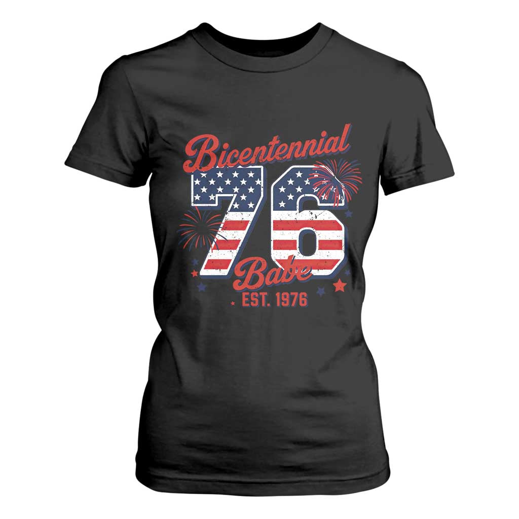 Retro Bicentennial Babe Est 1976 T Shirt For Women 4th of July 50th Birthday Gift