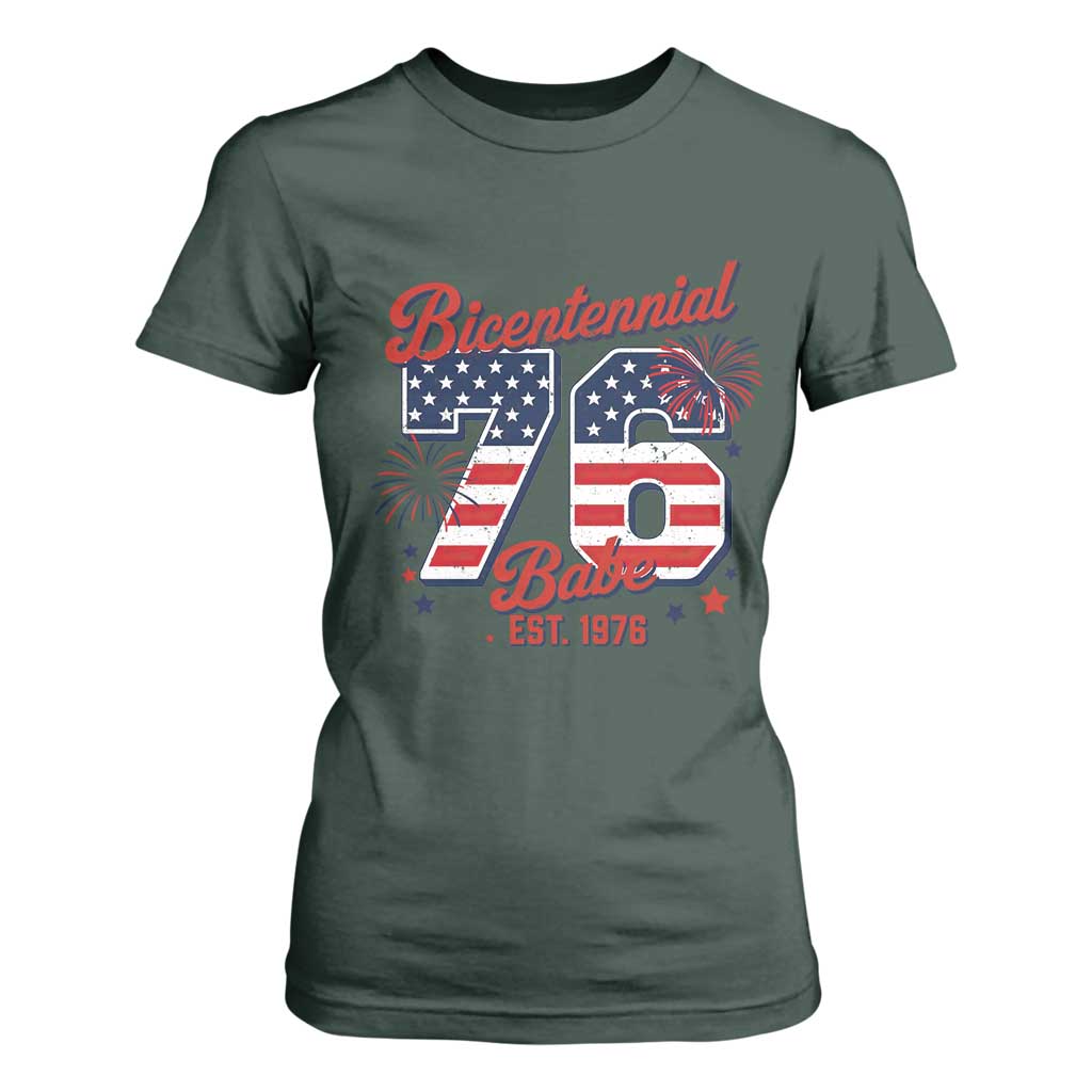 Retro Bicentennial Babe Est 1976 T Shirt For Women 4th of July 50th Birthday Gift